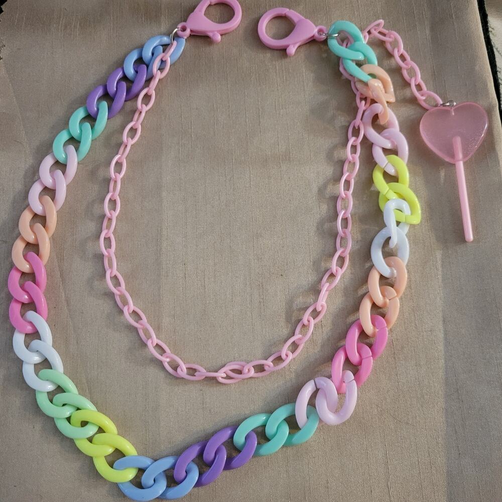 Kawaii pastel goth rainbow clip on belt loop wallet chain with lollipop charm